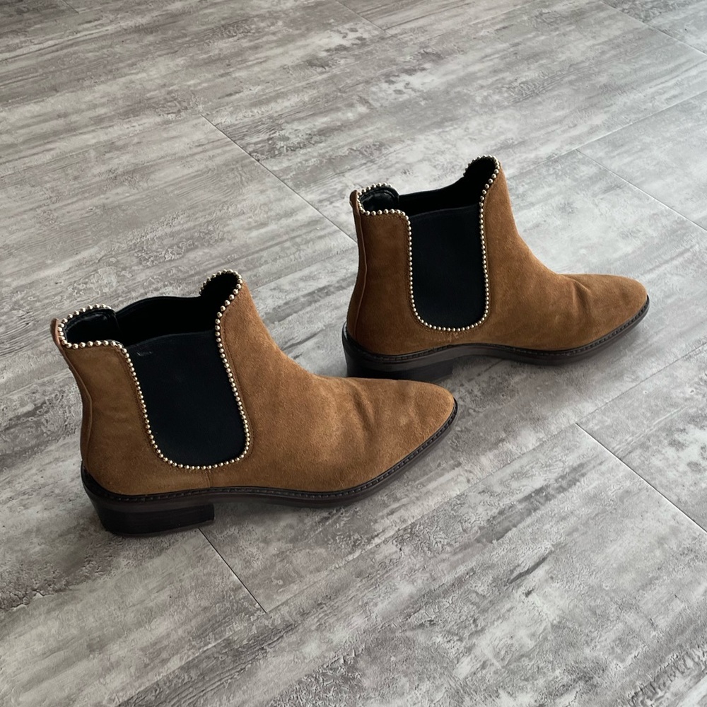 COACH Bowery Beadchain Chelsea Booties in Umber Suede